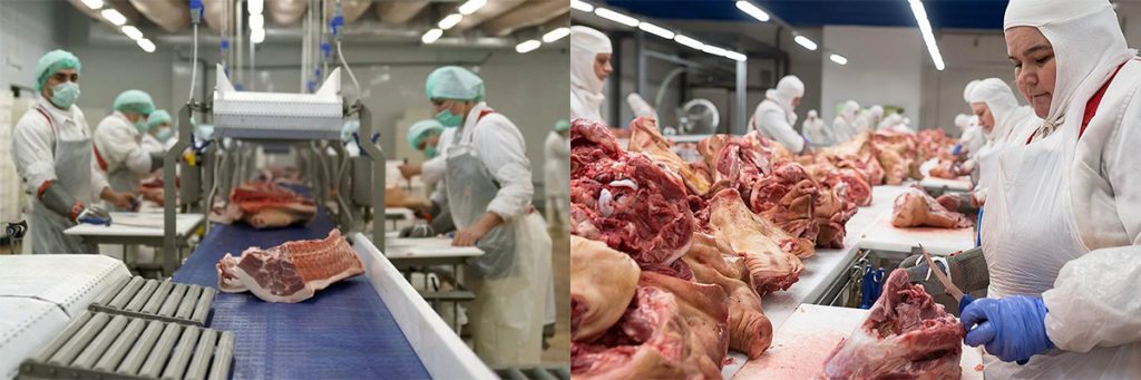 Работа в Польше. Рабочий на производстве бекона фото